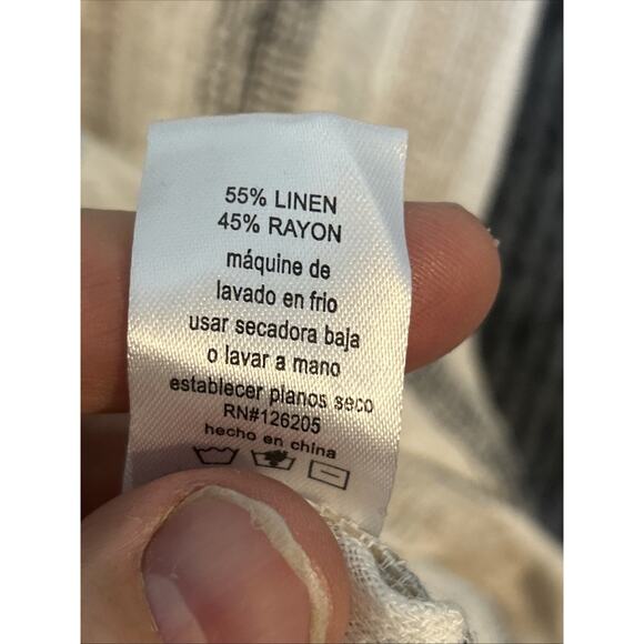 Heroes And Dreamers Womens Popover Blouse Sz 1X Linen Blend Striped Neutral Boho - Picture 4 of 6